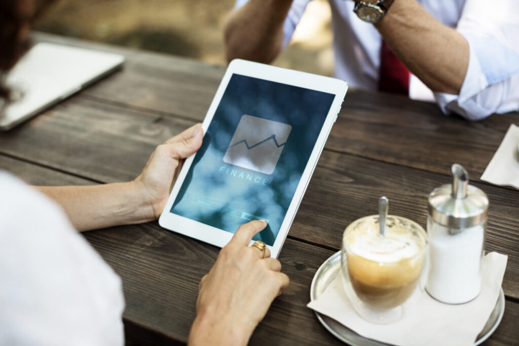 woman using her ipad rental